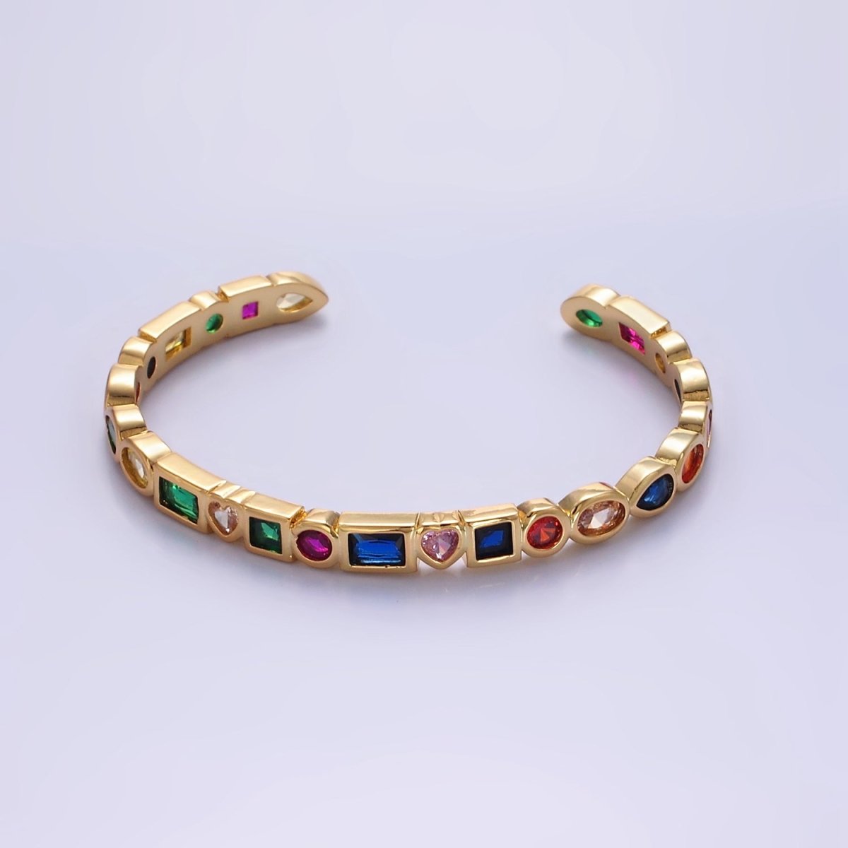 14K Gold Filled Clear or Multicolor CZ Geometric Cuff Bracelet