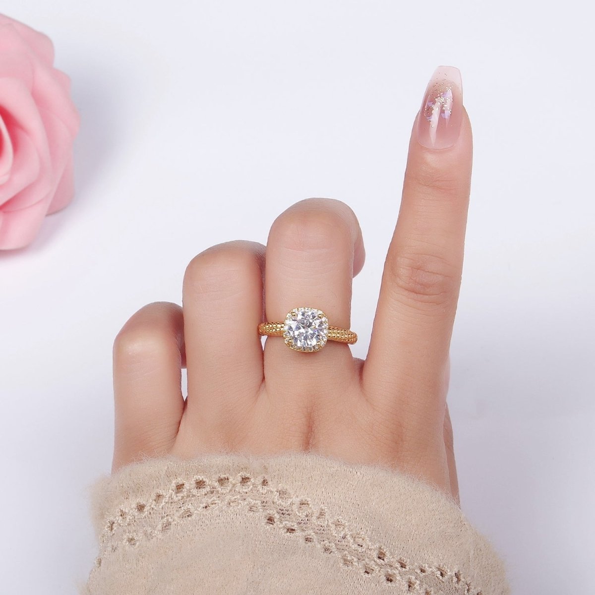 Beautiful Gold-Filled Clear, Purple, Red, Green, Pink, Black, Red CZ Solitaire Bubble Ring