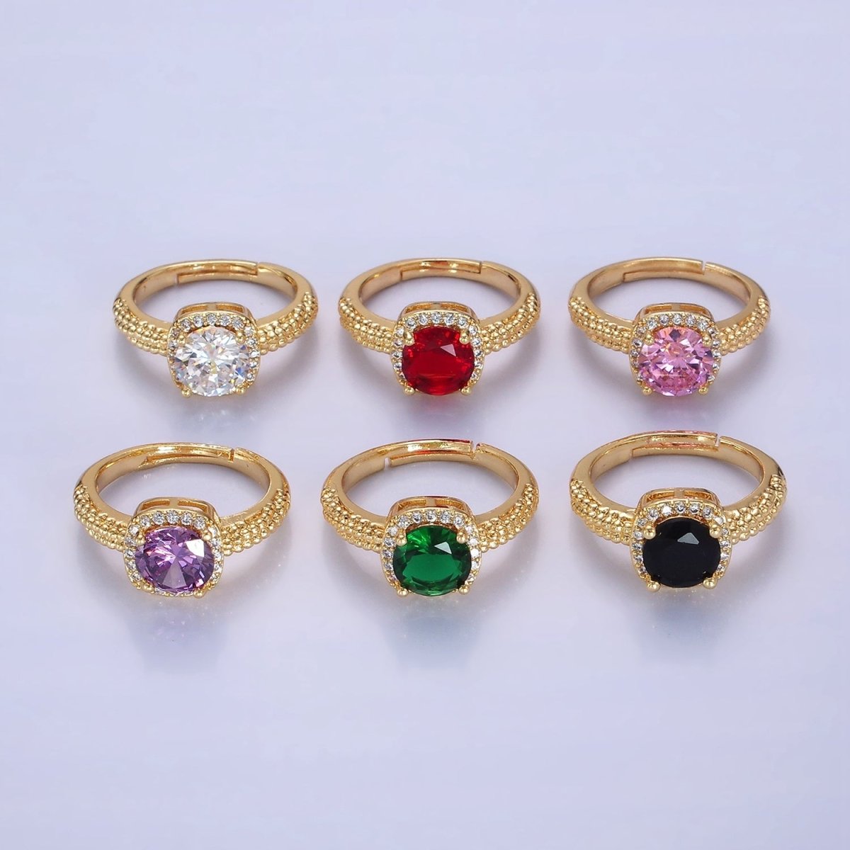 Beautiful Gold-Filled Clear, Purple, Red, Green, Pink, Black, Red CZ Solitaire Bubble Ring