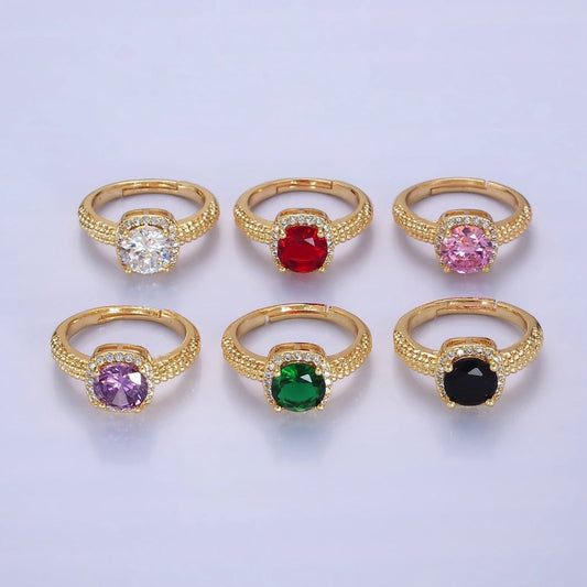 Beautiful Gold-Filled Clear, Purple, Red, Green, Pink, Black, Red CZ Solitaire Bubble Ring