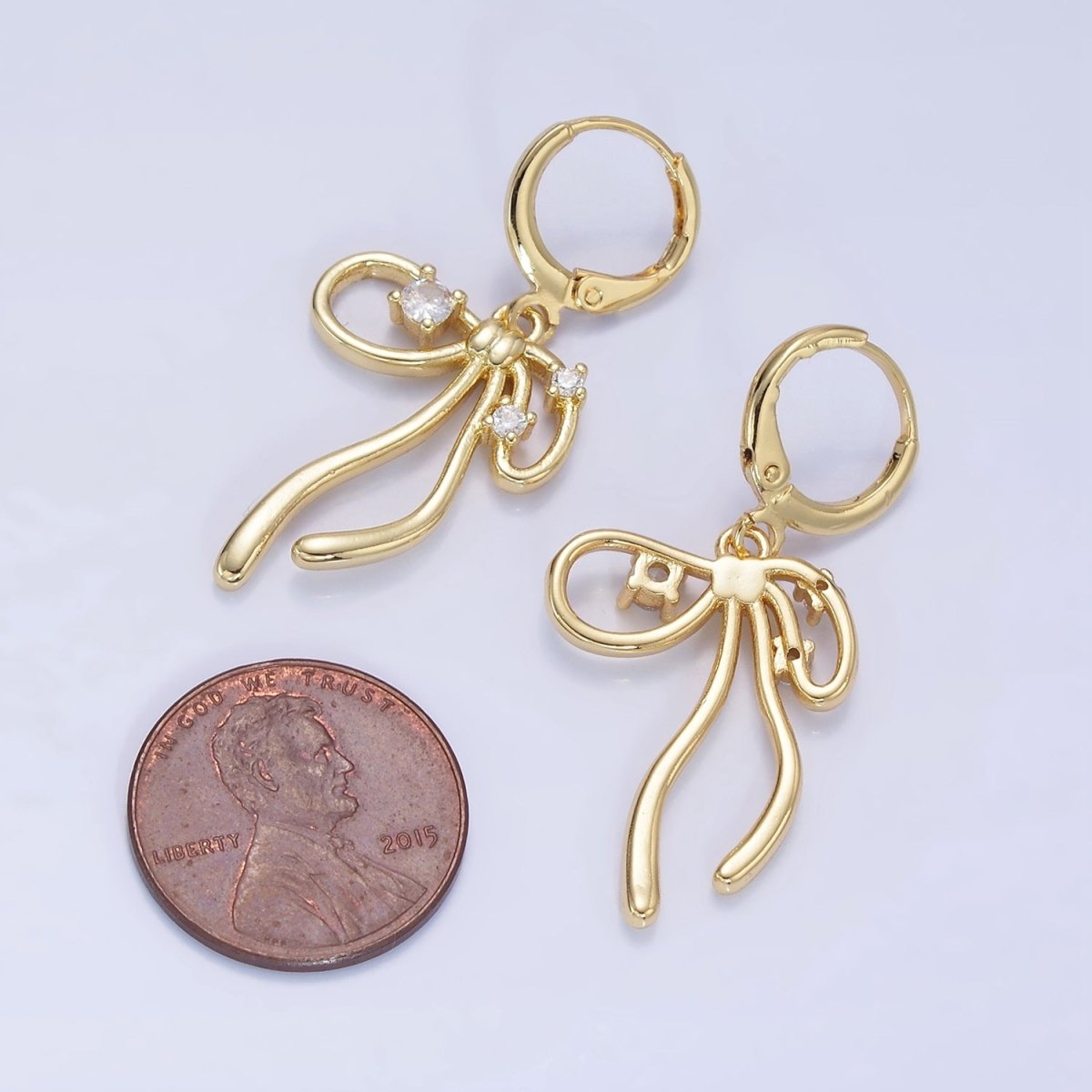 Everyday Gold-Filled CZ Coquette Ribbon Tied Bow Drop Huggie Earrings