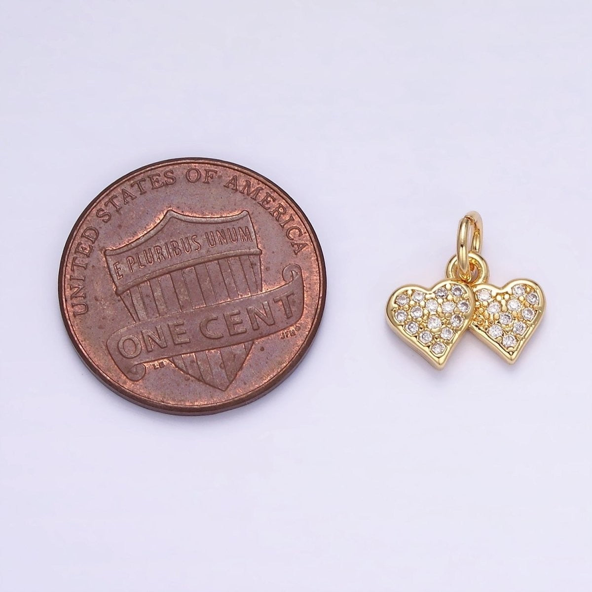 Tiny 14K Gold Filled Double Heart Micro Paved CZ Charm