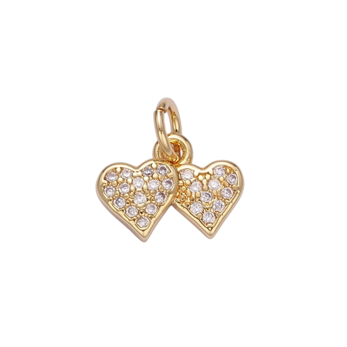 Tiny 14K Gold Filled Double Heart Micro Paved CZ Charm