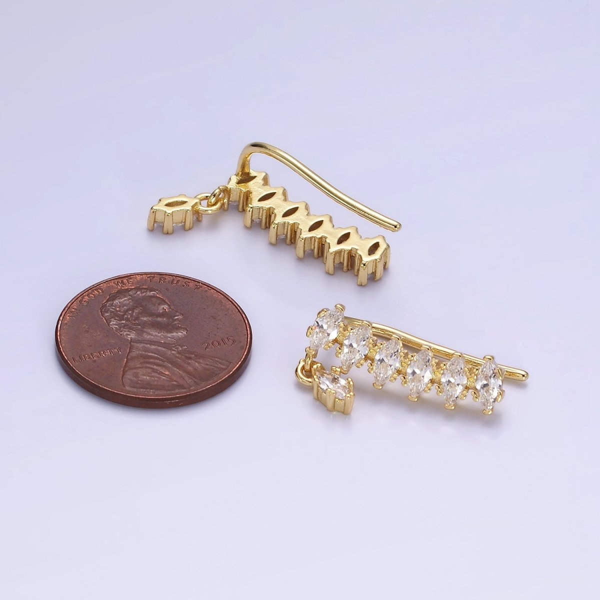 Unique 14K Gold Filled Marquise CZ Drop Ear Climber Cuff Earrings