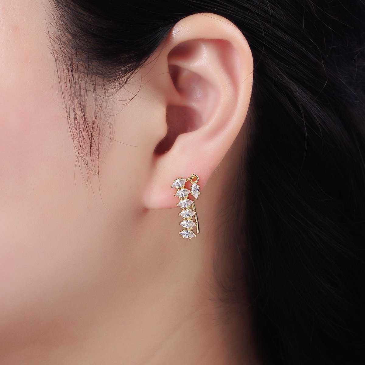 Unique 14K Gold Filled Marquise CZ Drop Ear Climber Cuff Earrings