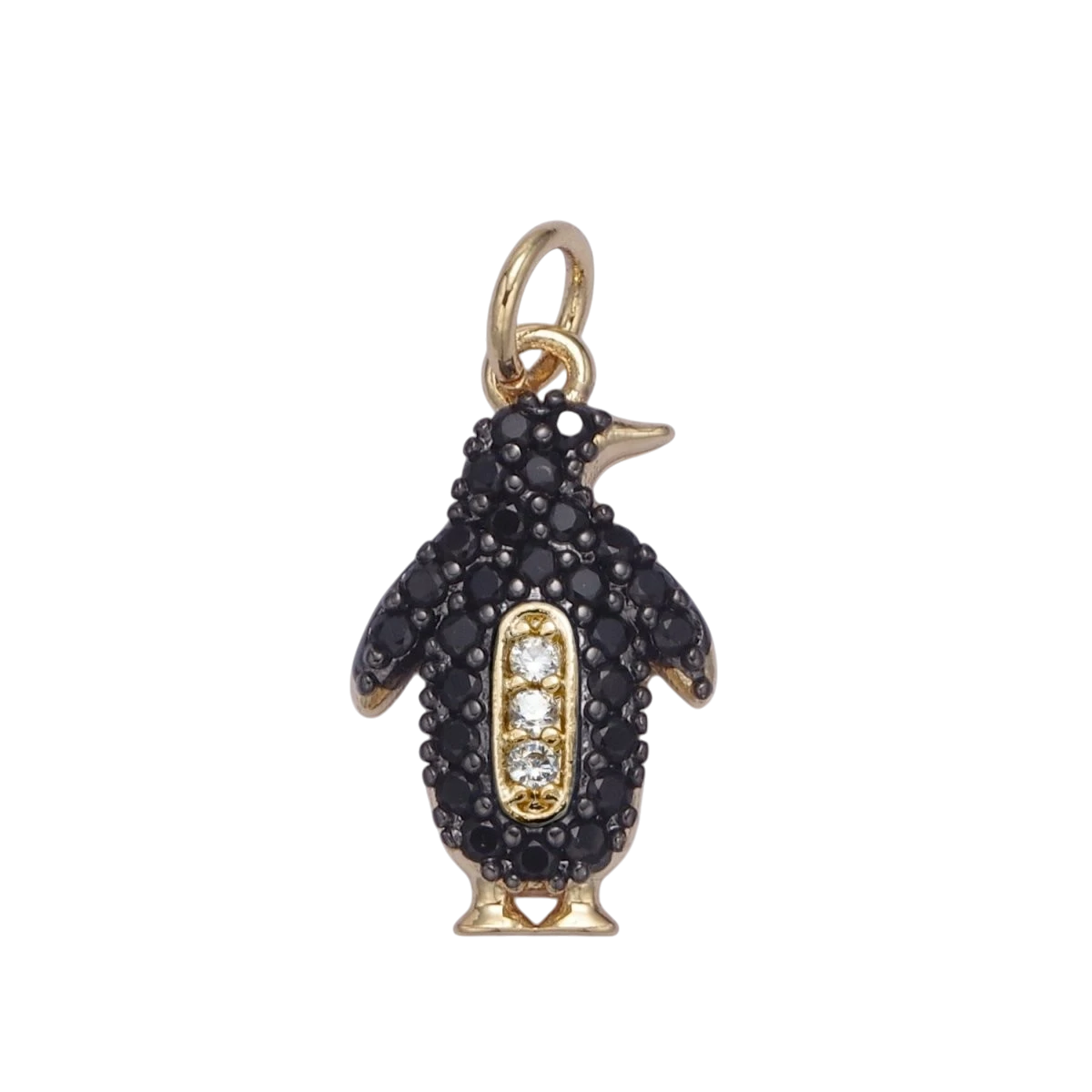 14k Gold Filled Micro Pave Penguin Charm in Gold & Black for Animal Lover
