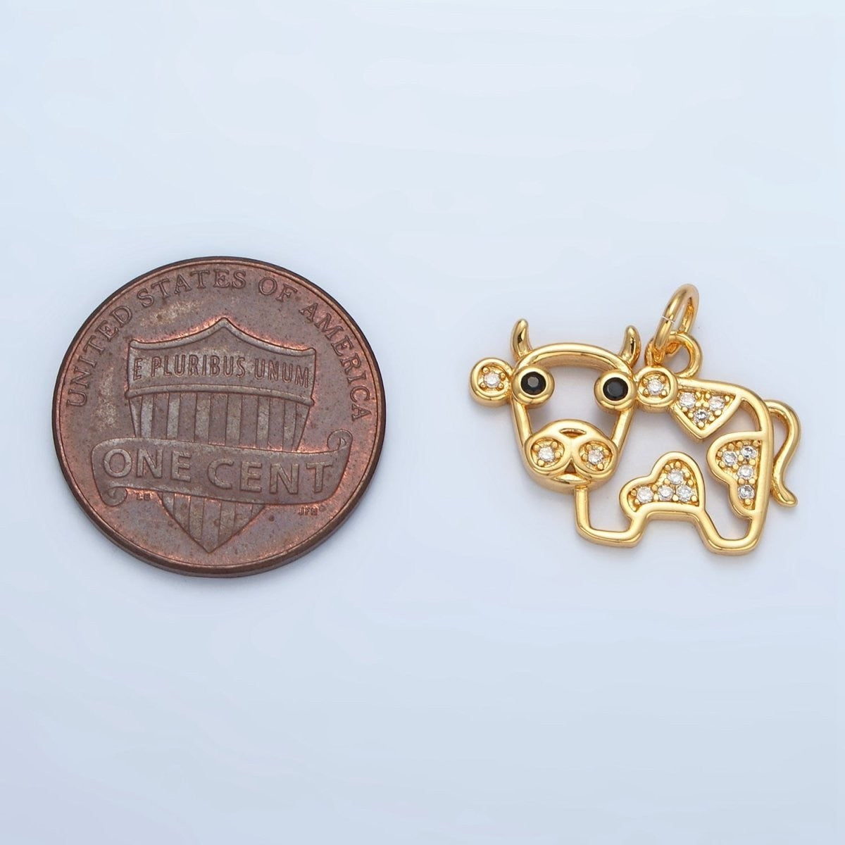 14K Gold Filled Micro Paved CZ Cow Farm Animal Open Charm