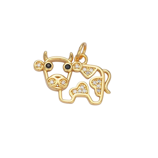 14K Gold Filled Micro Paved CZ Cow Farm Animal Open Charm