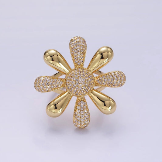 Cheerful 14K Gold-Filled Micro Pave CZ Petal Flower Ring in Silver or Gold