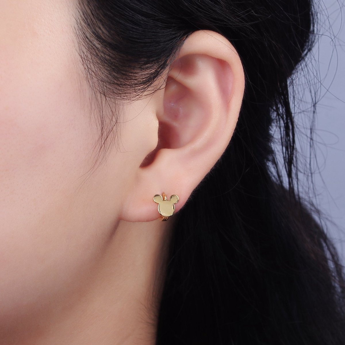 14K Gold Filled Mouse Minimalist Cartilage Huggie Earrings, Gold and Silver
