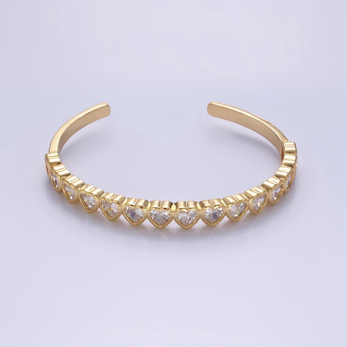 14K Gold Filled Multicolor, Clear CZ Heart Cuff Bracelet