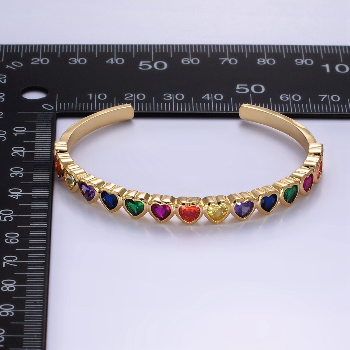 14K Gold Filled Multicolor, Clear CZ Heart Cuff Bracelet