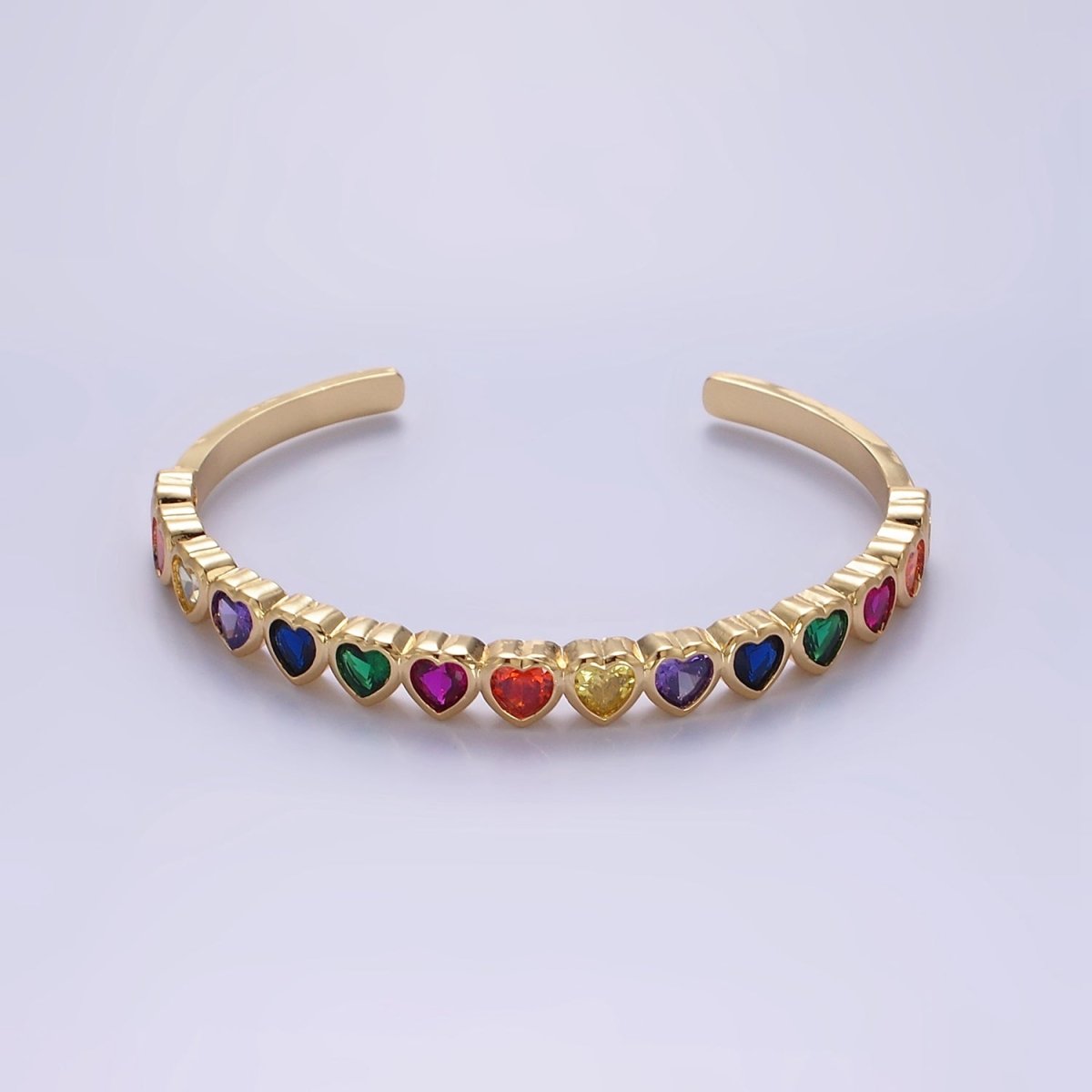 14K Gold Filled Multicolor, Clear CZ Heart Cuff Bracelet