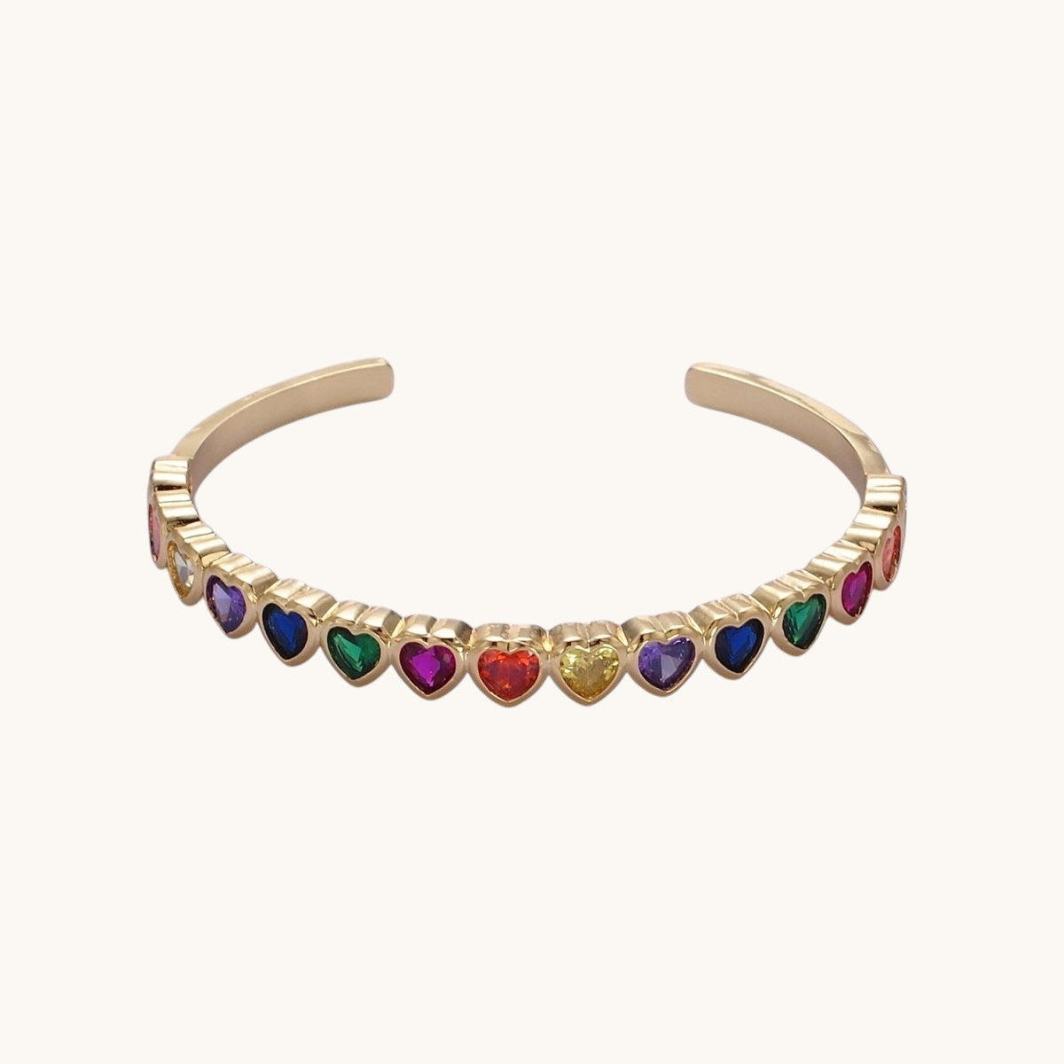 14K Gold Filled Multicolor, Clear CZ Heart Cuff Bracelet