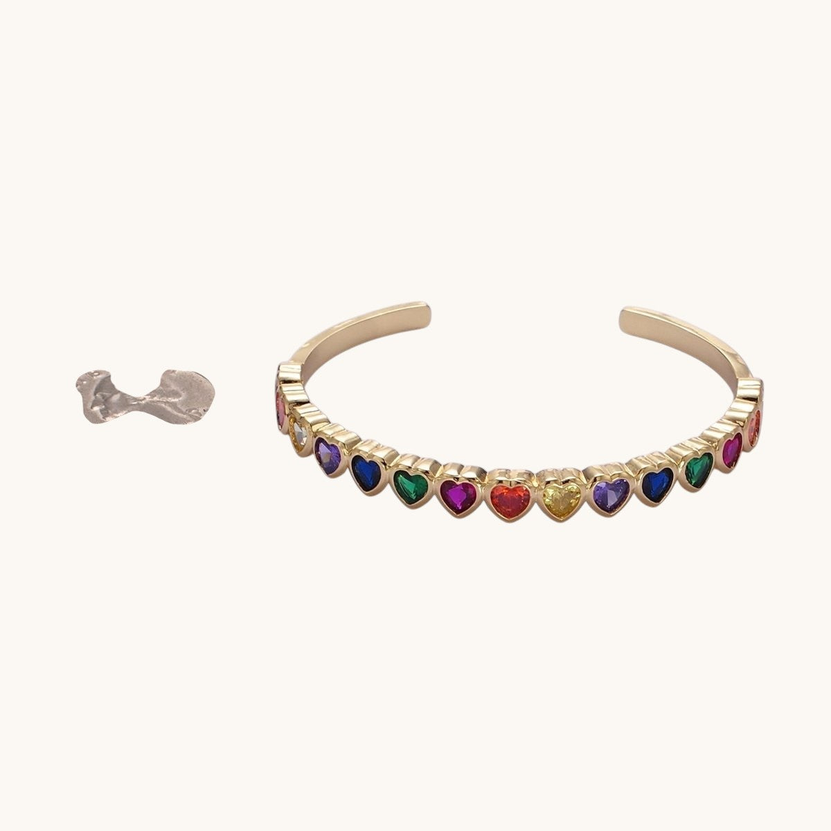 14K Gold Filled Multicolor, Clear CZ Heart Cuff Bracelet