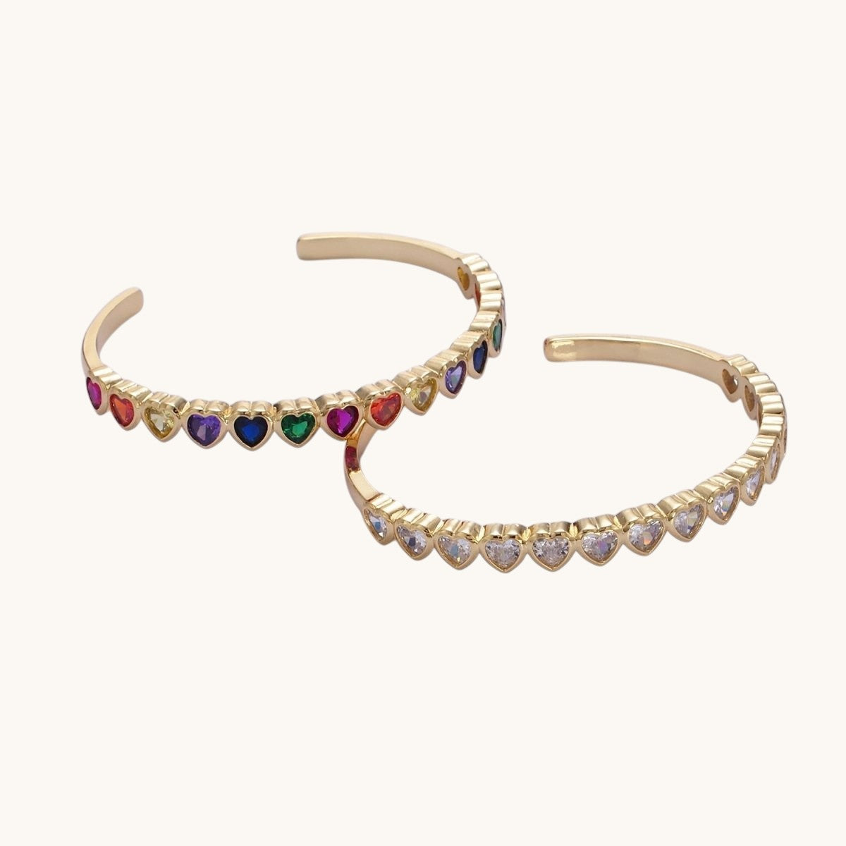 14K Gold Filled Multicolor, Clear CZ Heart Cuff Bracelet