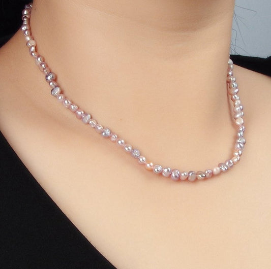 Beautiful 14K Gold -Filled 4mm Purple Freshwater Pearl 14 Inch Necklace w. Extender
