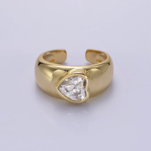 Simple 14K Gold-Filled Sideway Heart CZ Solitaire Band Ring