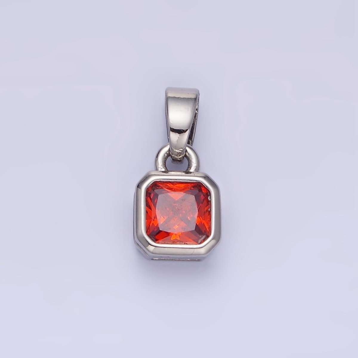 Dainty 14K Gold-Filled Birthstone CZ Square Edged 9mm x 6mm Bezel Pendant in Gold or Silver