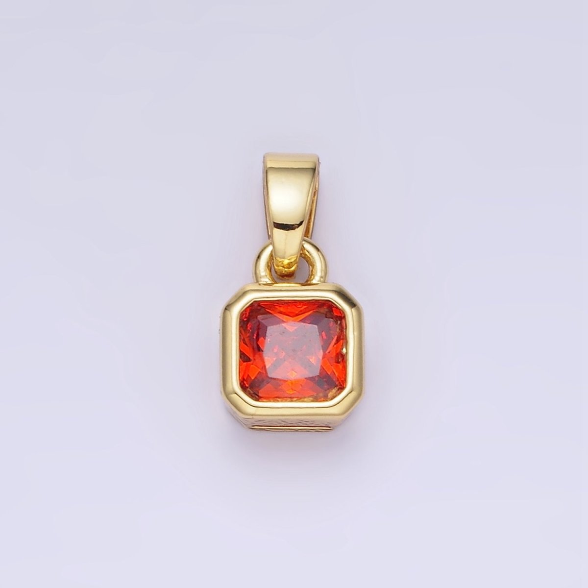Dainty 14K Gold-Filled Birthstone CZ Square Edged 9mm x 6mm Bezel Pendant in Gold or Silver