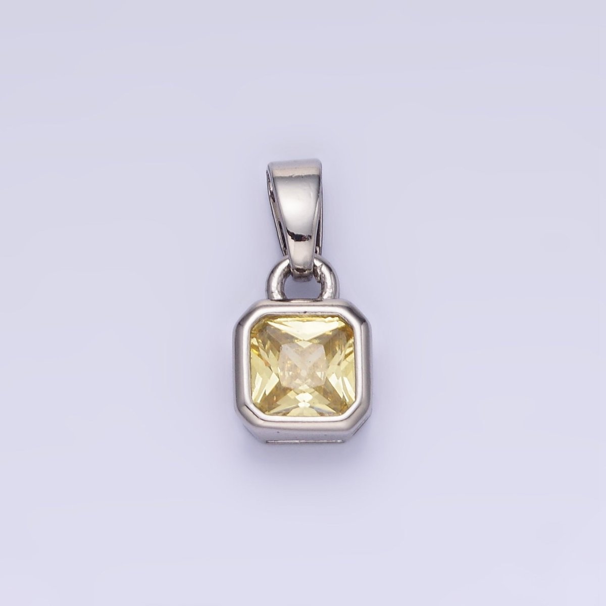 Dainty 14K Gold-Filled Birthstone CZ Square Edged 9mm x 6mm Bezel Pendant in Gold or Silver