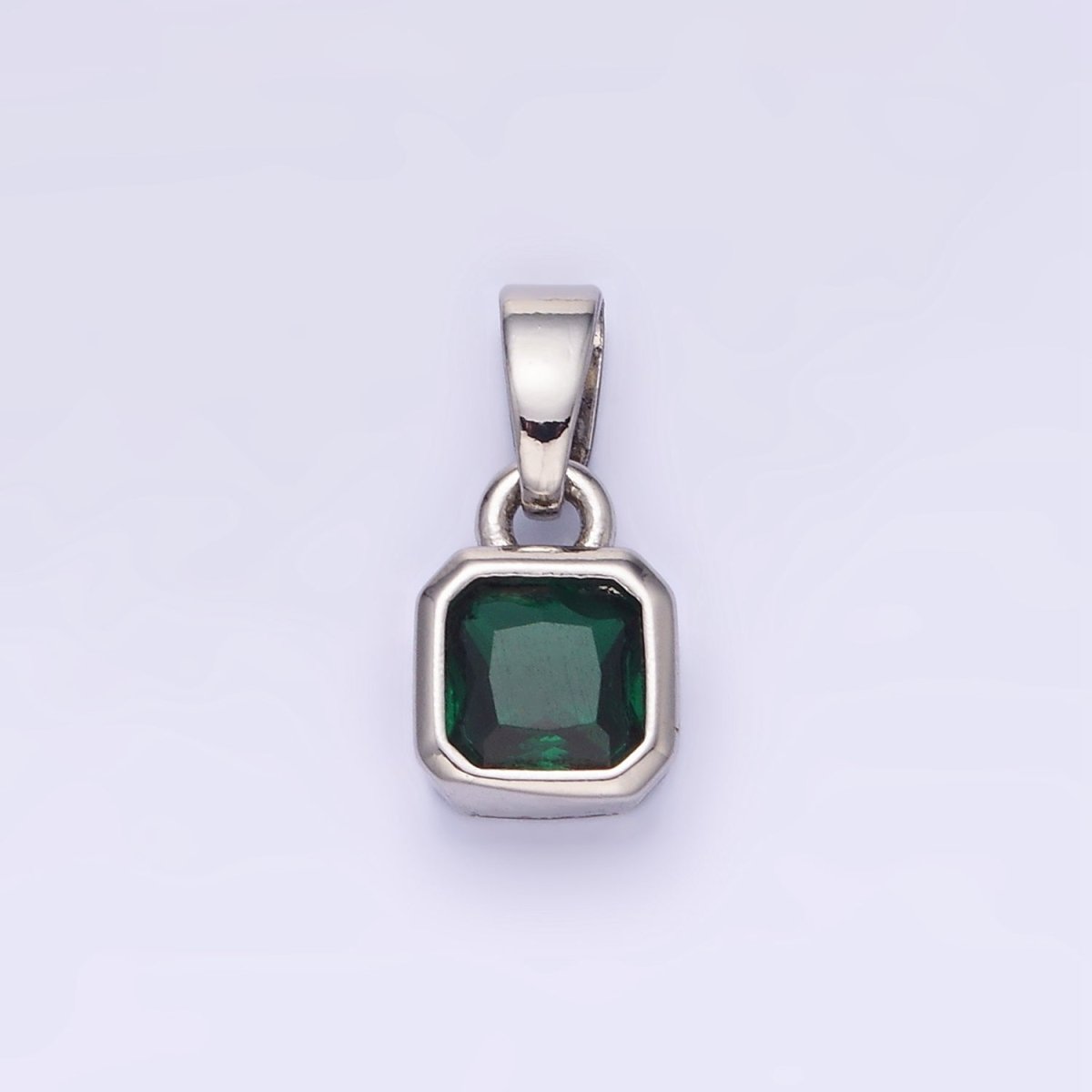 Dainty 14K Gold-Filled Birthstone CZ Square Edged 9mm x 6mm Bezel Pendant in Gold or Silver