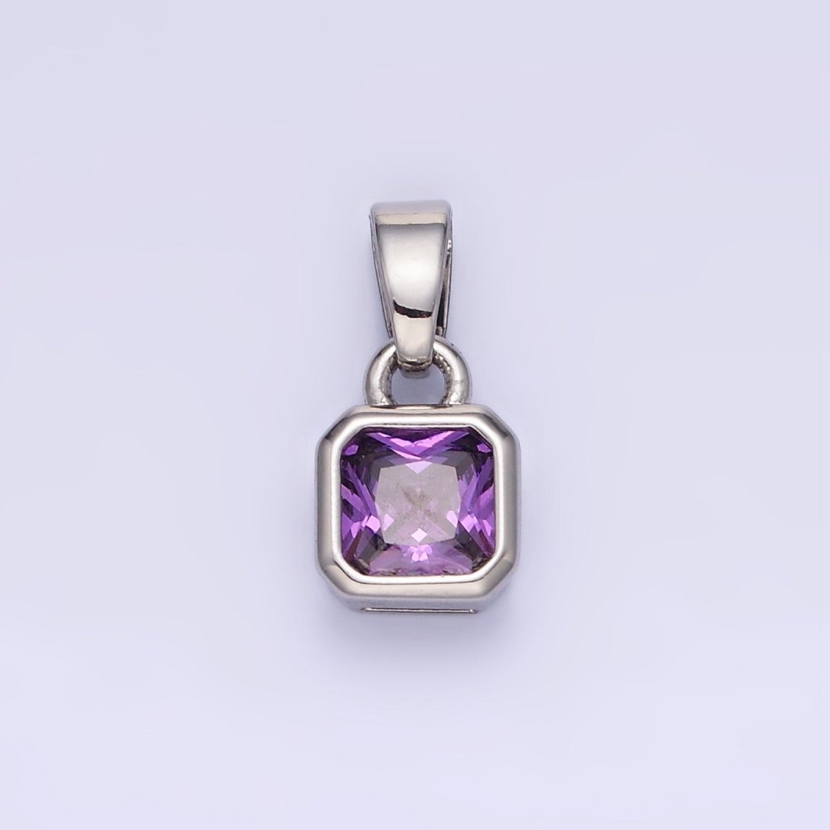 Dainty 14K Gold-Filled Birthstone CZ Square Edged 9mm x 6mm Bezel Pendant in Gold or Silver