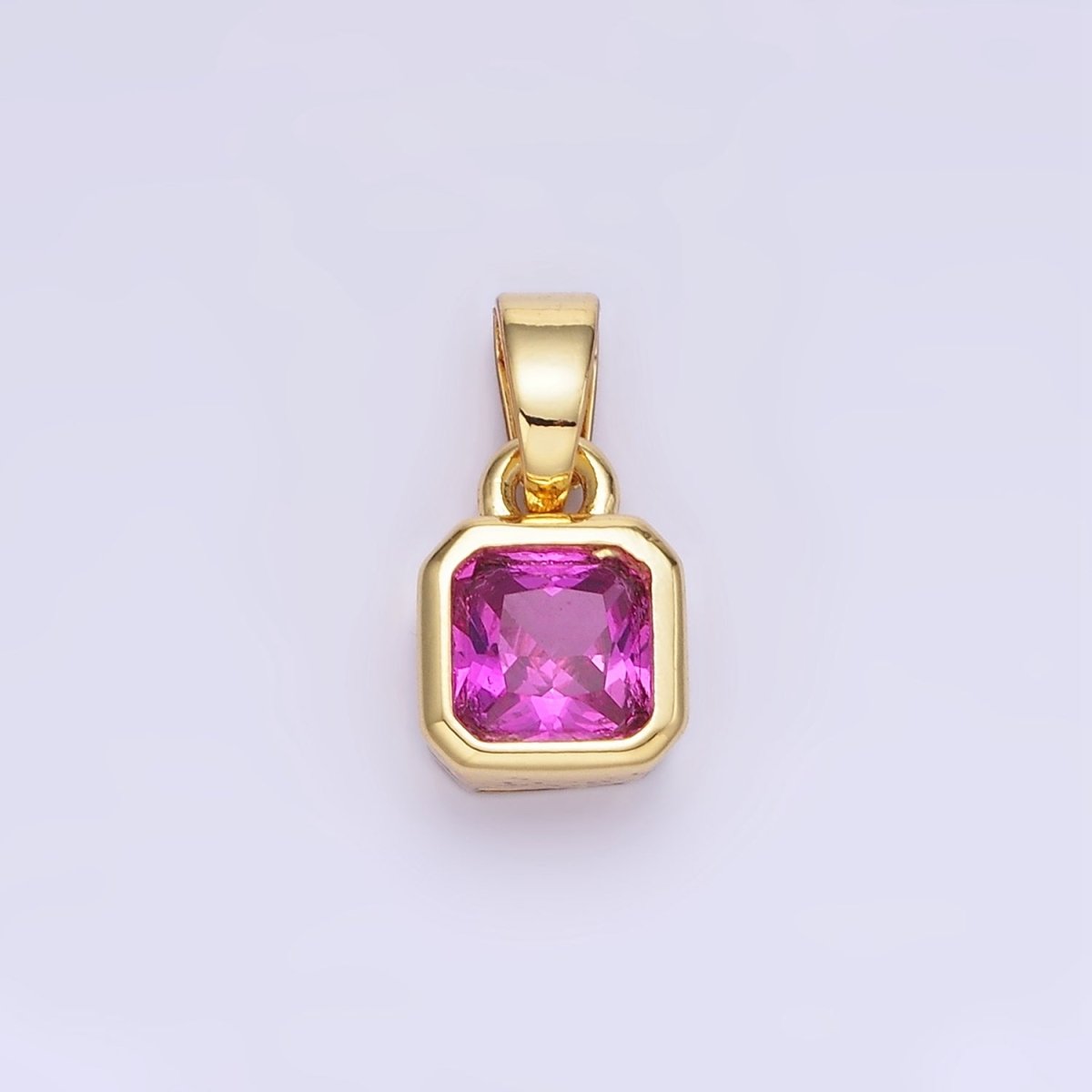Dainty 14K Gold-Filled Birthstone CZ Square Edged 9mm x 6mm Bezel Pendant in Gold or Silver