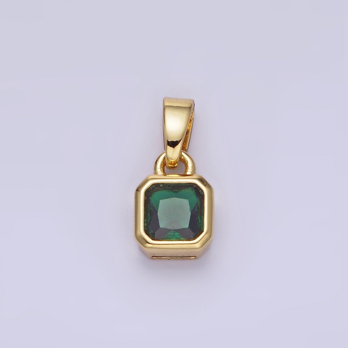 Dainty 14K Gold-Filled Birthstone CZ Square Edged 9mm x 6mm Bezel Pendant in Gold or Silver