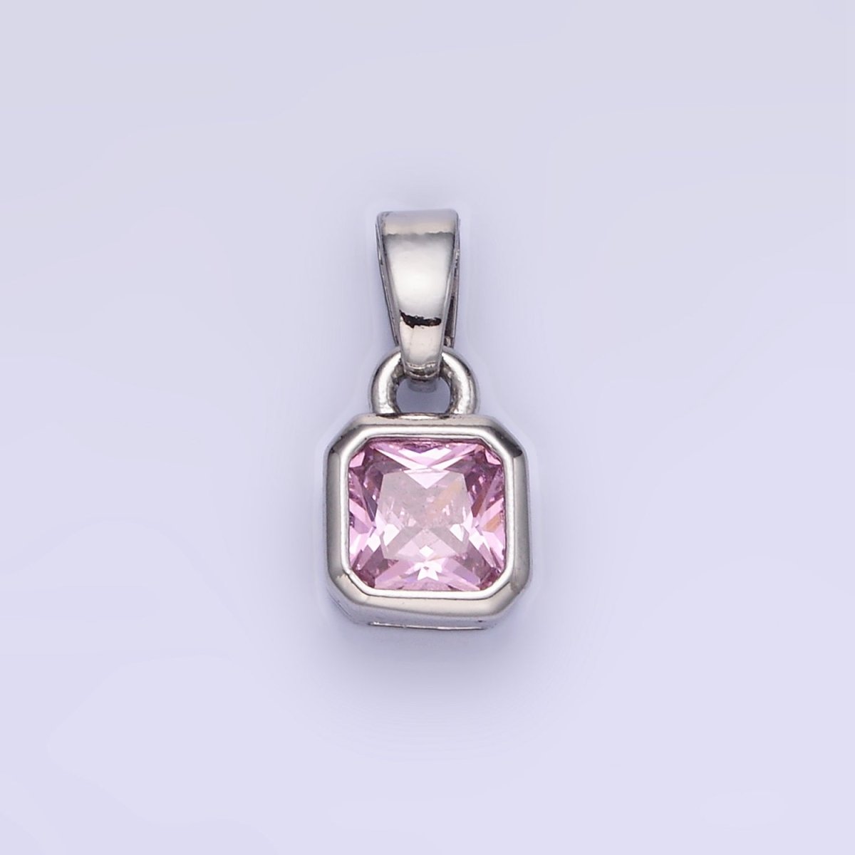 Dainty 14K Gold-Filled Birthstone CZ Square Edged 9mm x 6mm Bezel Pendant in Gold or Silver