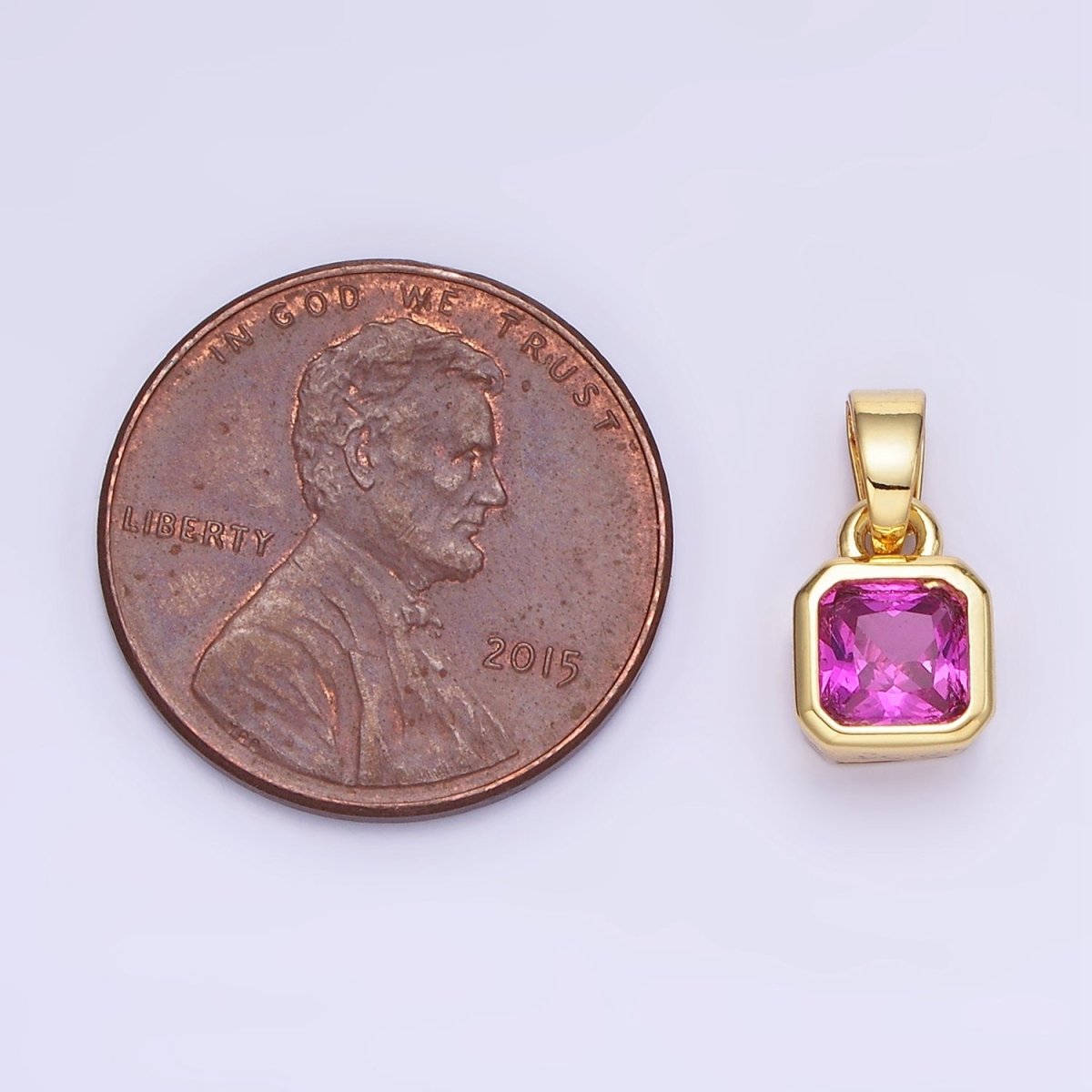 Dainty 14K Gold-Filled Birthstone CZ Square Edged 9mm x 6mm Bezel Pendant in Gold or Silver