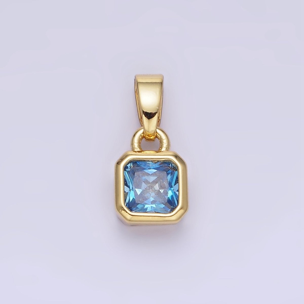 Dainty 14K Gold-Filled Birthstone CZ Square Edged 9mm x 6mm Bezel Pendant in Gold or Silver
