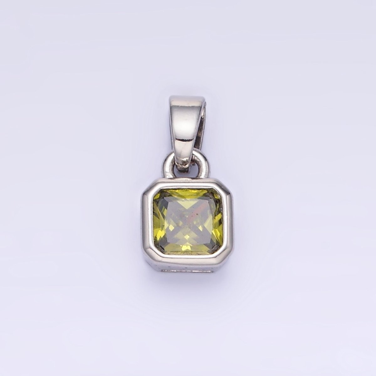 Dainty 14K Gold-Filled Birthstone CZ Square Edged 9mm x 6mm Bezel Pendant in Gold or Silver