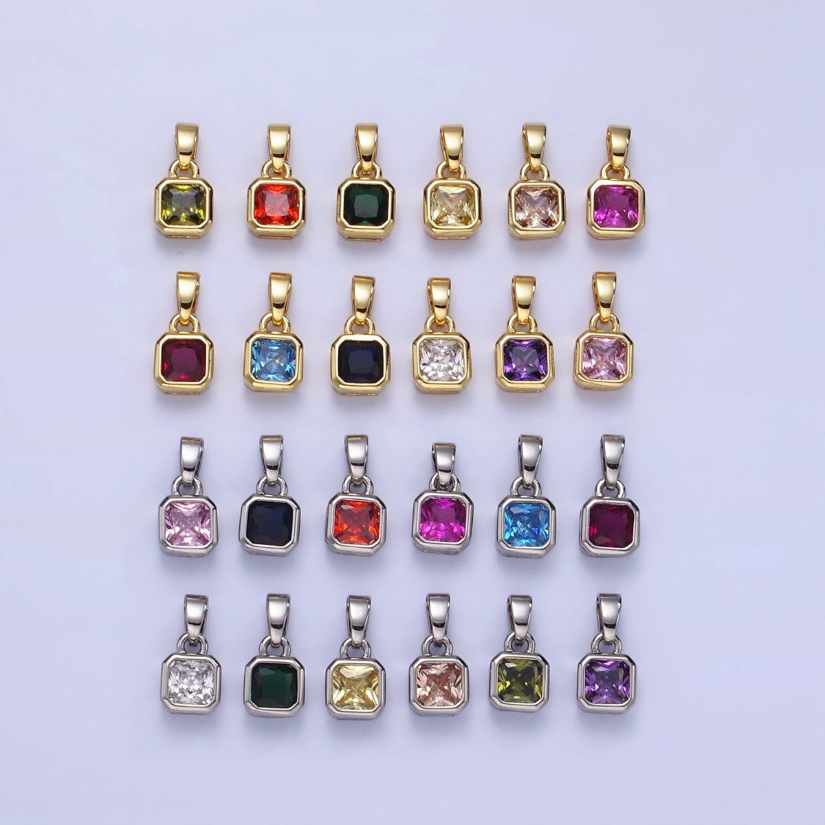Dainty 14K Gold-Filled Birthstone CZ Square Edged 9mm x 6mm Bezel Pendant in Gold or Silver