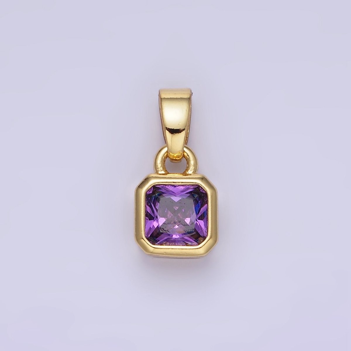 Dainty 14K Gold-Filled Birthstone CZ Square Edged 9mm x 6mm Bezel Pendant in Gold or Silver