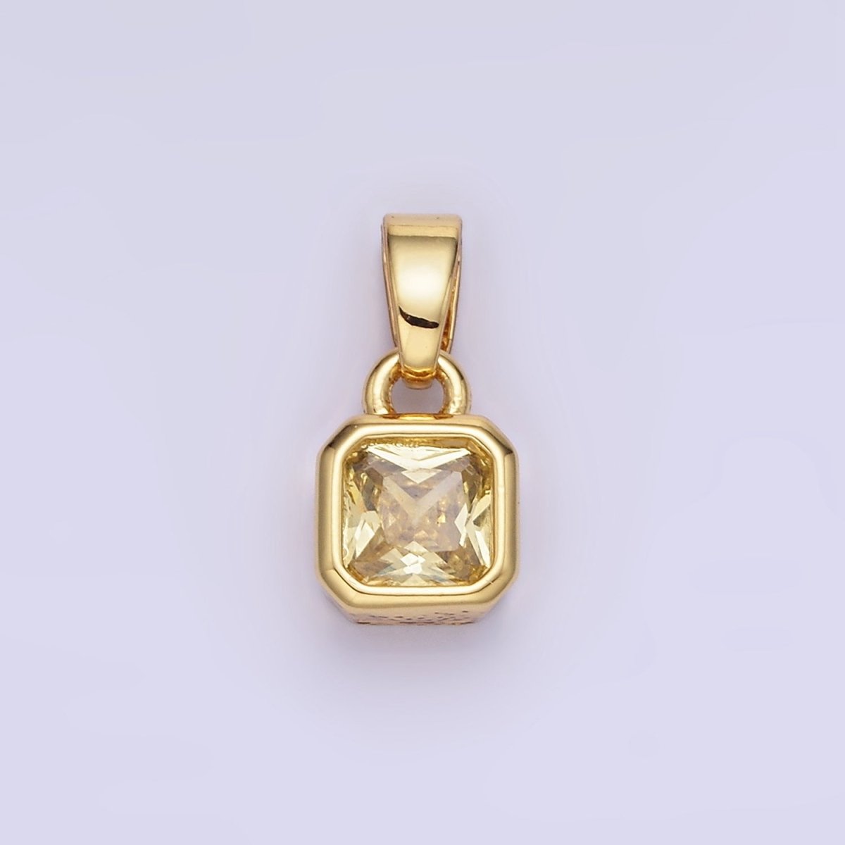 Dainty 14K Gold-Filled Birthstone CZ Square Edged 9mm x 6mm Bezel Pendant in Gold or Silver