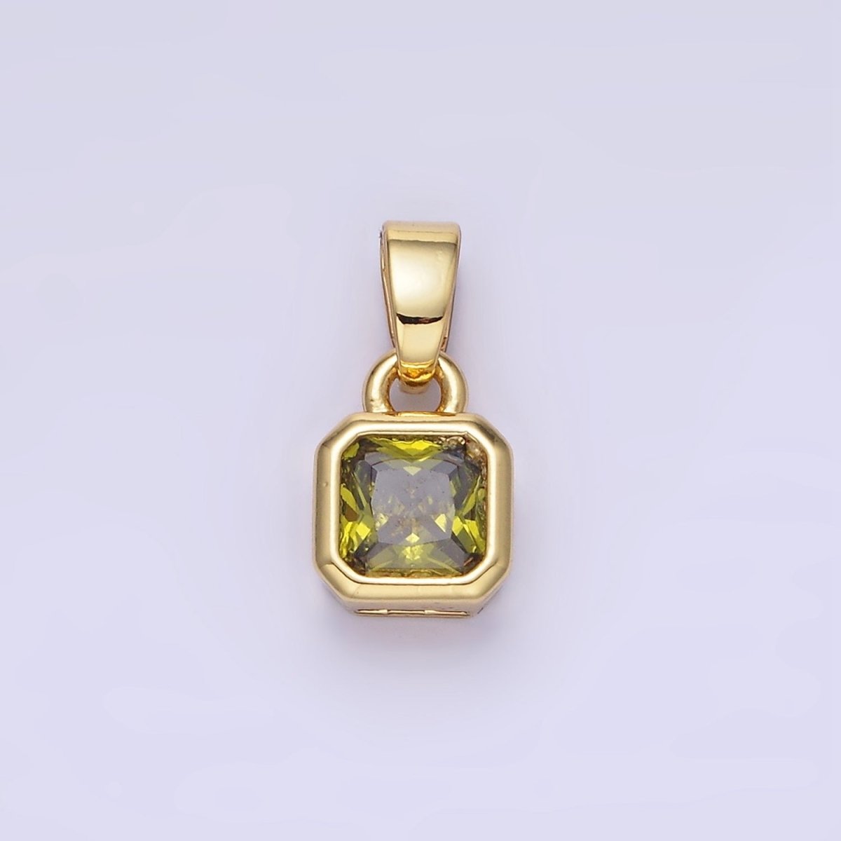 Dainty 14K Gold-Filled Birthstone CZ Square Edged 9mm x 6mm Bezel Pendant in Gold or Silver