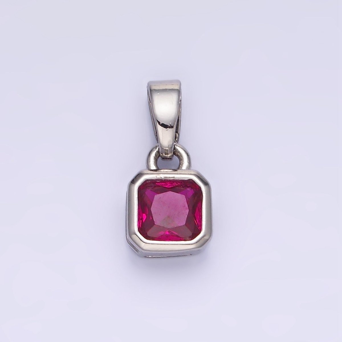Dainty 14K Gold-Filled Birthstone CZ Square Edged 9mm x 6mm Bezel Pendant in Gold or Silver
