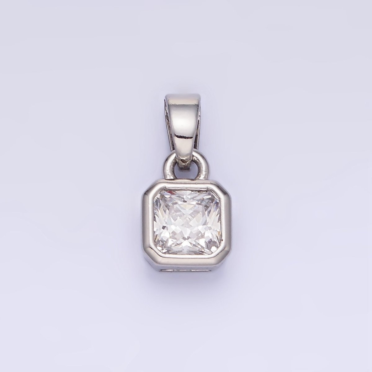 Dainty 14K Gold-Filled Birthstone CZ Square Edged 9mm x 6mm Bezel Pendant in Gold or Silver