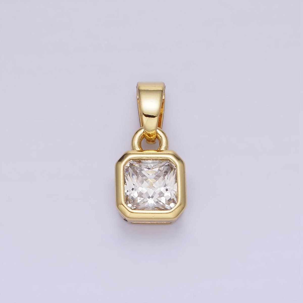 Dainty 14K Gold-Filled Birthstone CZ Square Edged 9mm x 6mm Bezel Pendant in Gold or Silver