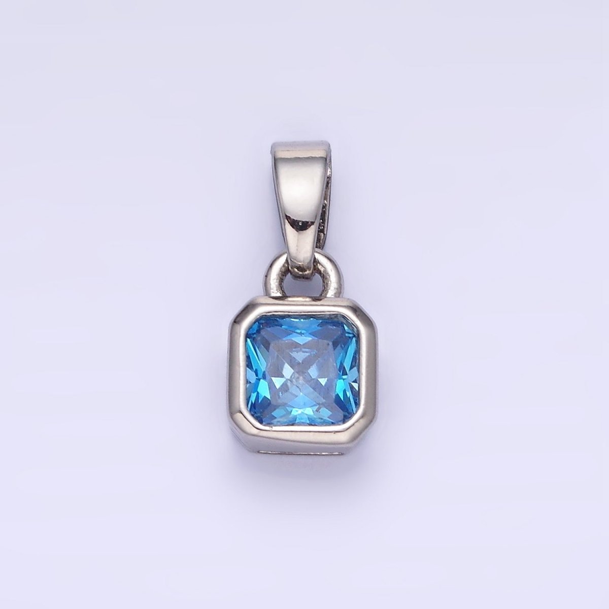 Dainty 14K Gold-Filled Birthstone CZ Square Edged 9mm x 6mm Bezel Pendant in Gold or Silver