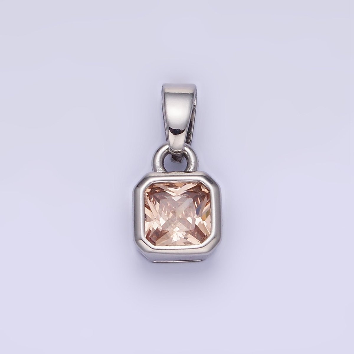 Dainty 14K Gold-Filled Birthstone CZ Square Edged 9mm x 6mm Bezel Pendant in Gold or Silver