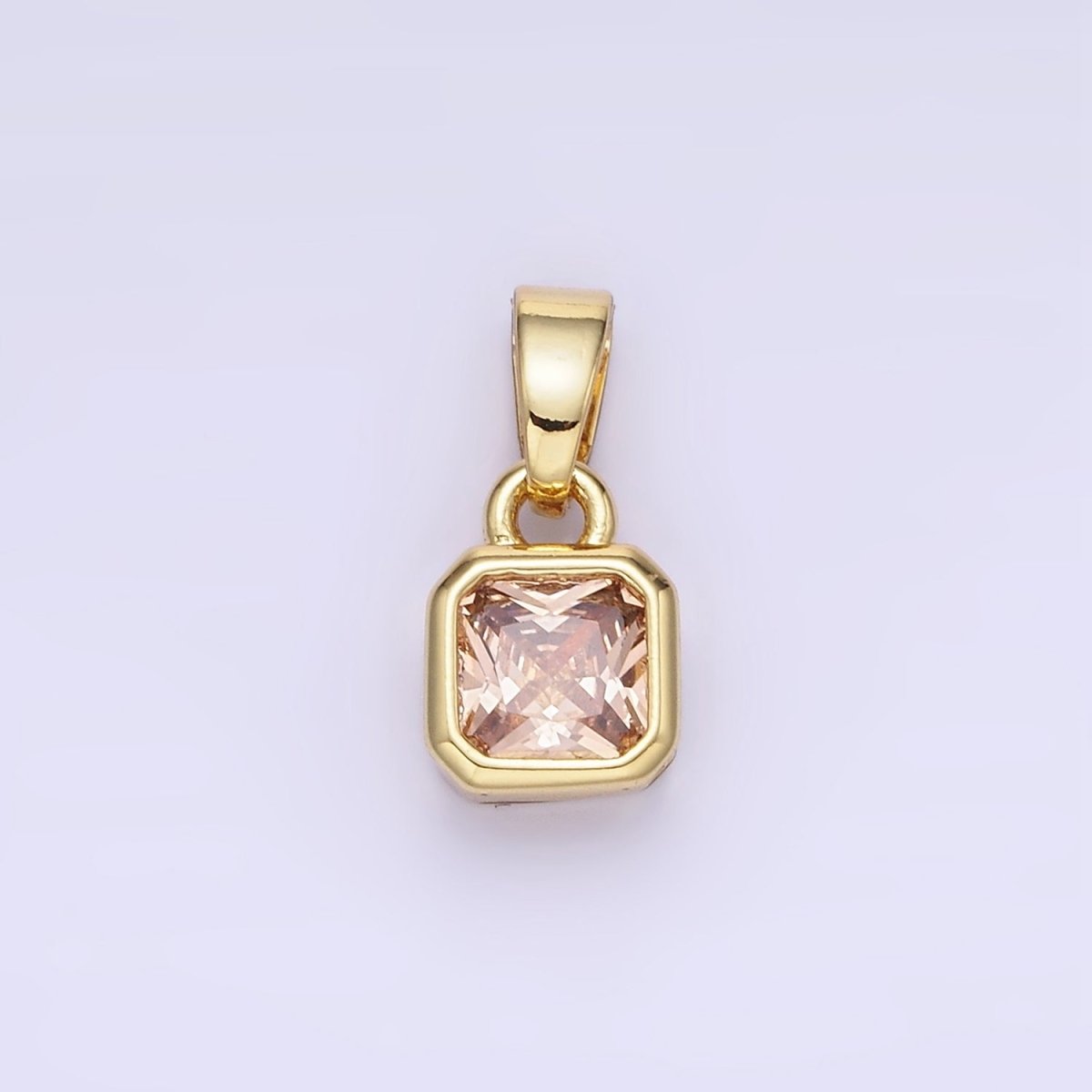 Dainty 14K Gold-Filled Birthstone CZ Square Edged 9mm x 6mm Bezel Pendant in Gold or Silver