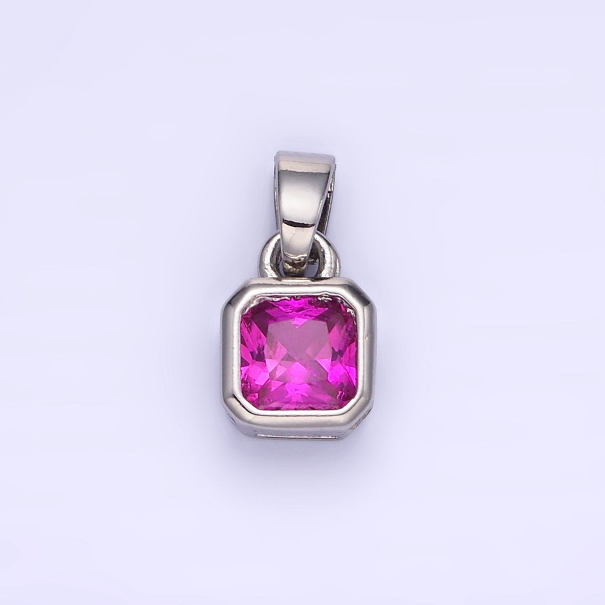Dainty 14K Gold-Filled Birthstone CZ Square Edged 9mm x 6mm Bezel Pendant in Gold or Silver