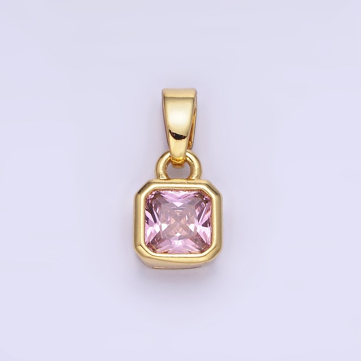 Dainty 14K Gold-Filled Birthstone CZ Square Edged 9mm x 6mm Bezel Pendant in Gold or Silver