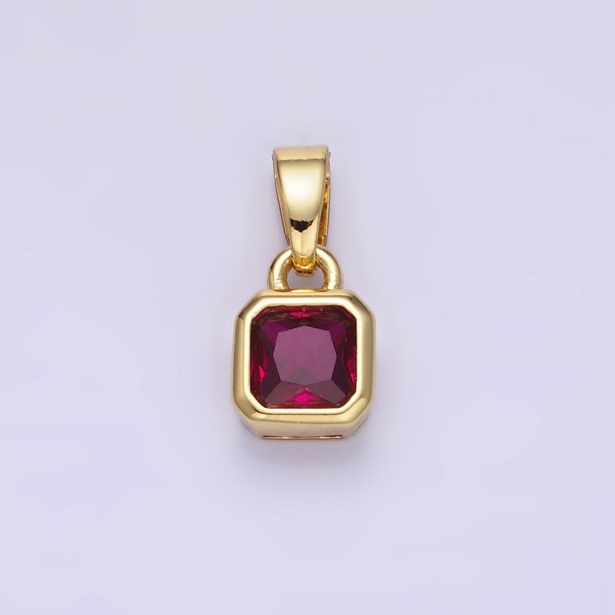 Dainty 14K Gold-Filled Birthstone CZ Square Edged 9mm x 6mm Bezel Pendant in Gold or Silver