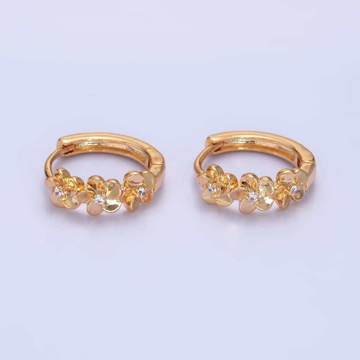 Dainty 14K Gold Filled Triple Flower CZ Cartilage Huggie Earrings