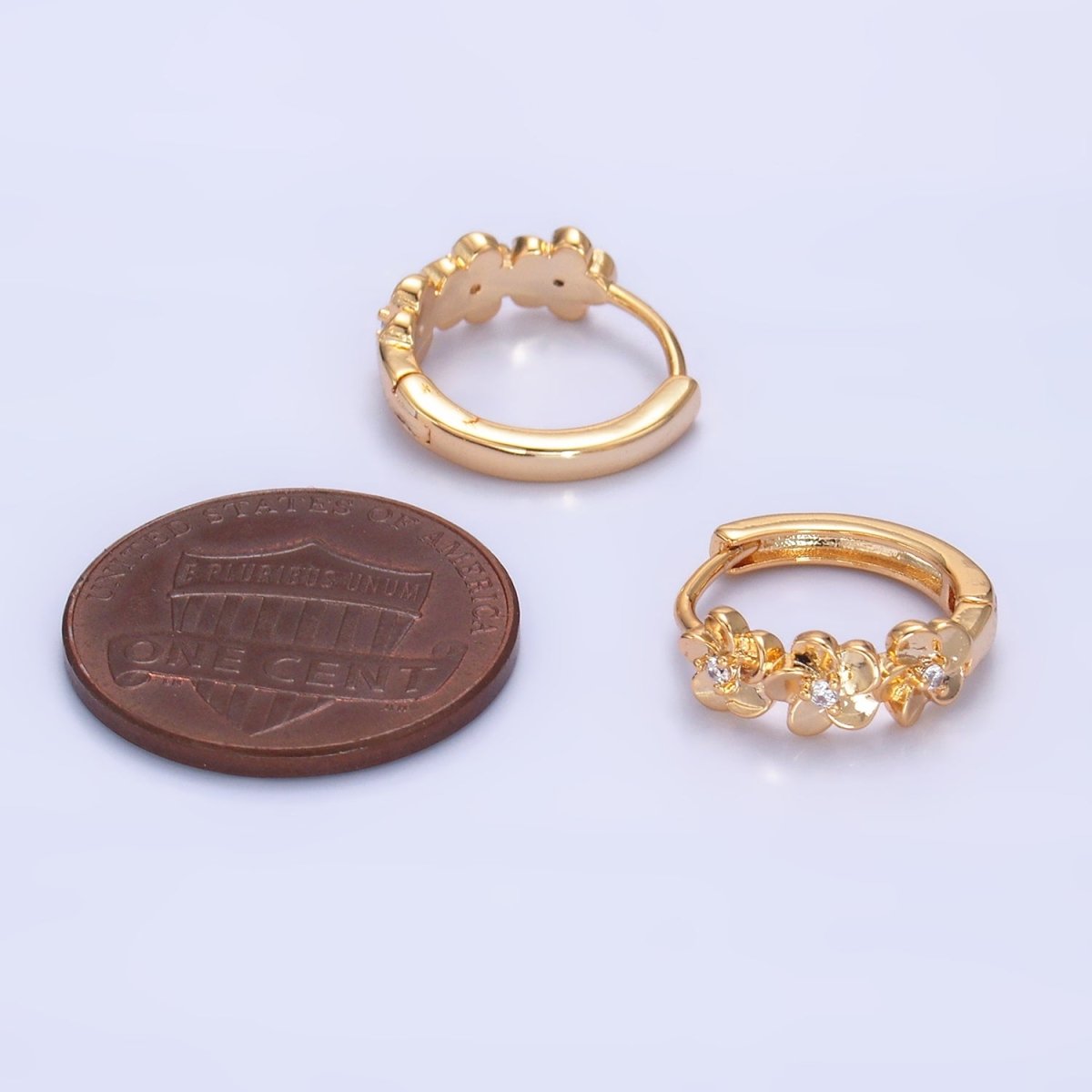 Dainty 14K Gold Filled Triple Flower CZ Cartilage Huggie Earrings