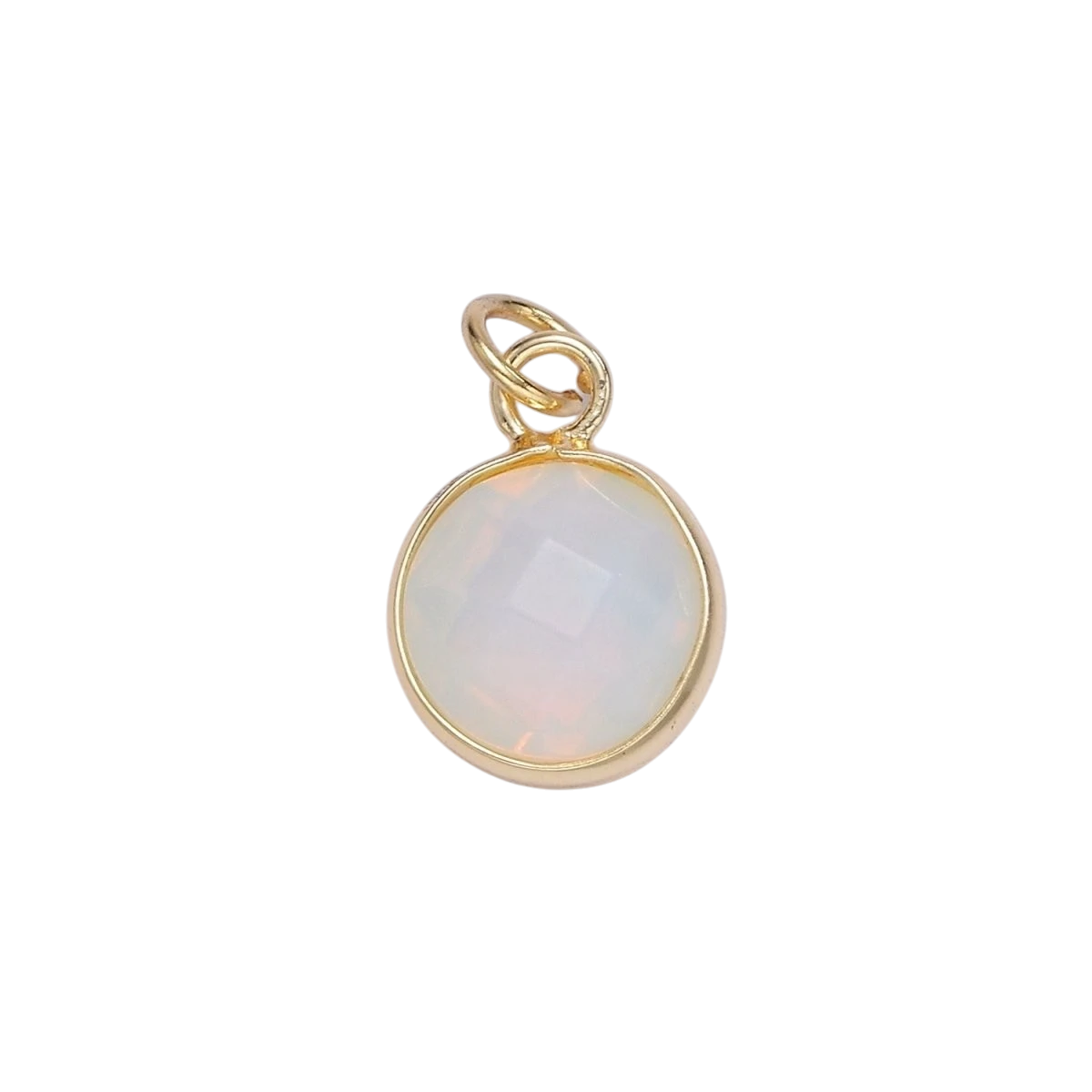 14K Gold Filled White Iridescent Opal Bezel Round Charm
