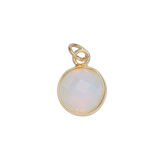 14K Gold Filled White Iridescent Opal Bezel Round Charm